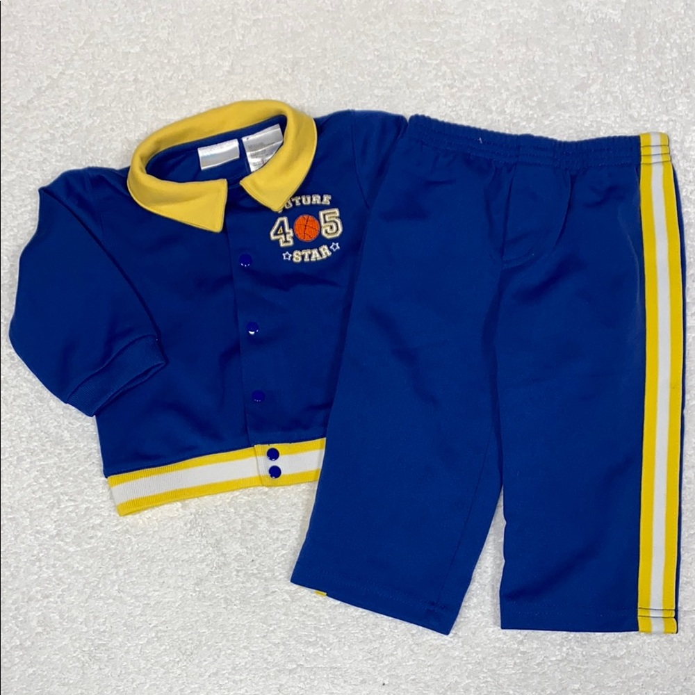 Baby connection Blue and Yellow basketball  Baby Outfit Set 6/9m